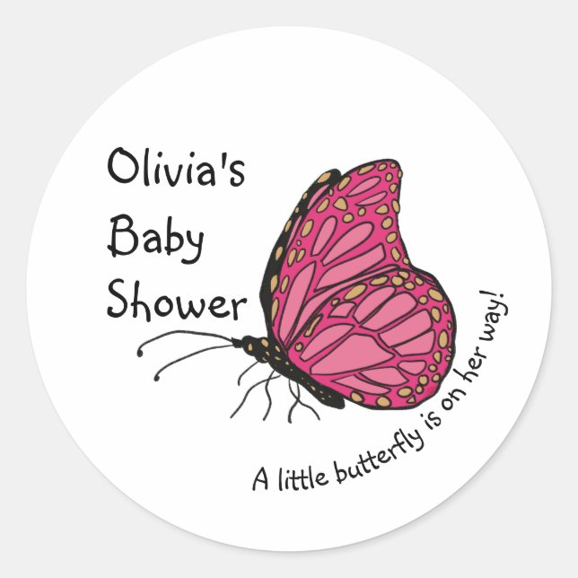 A little butterfly is on her way pink and gold  classic round sticker (Front)