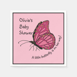 A little butterfly is on her way pink and gold  napkin