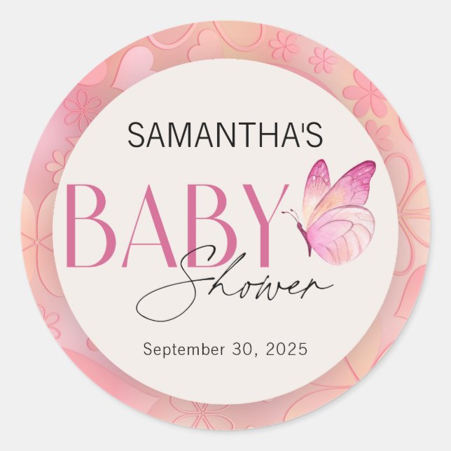 A Little Butterfly is on the Way Baby Shower Classic Round Sticker (Front)