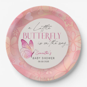 A Little Butterfly is on the Way Baby Shower Paper Plate