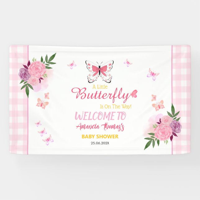 A Little Butterfly Is On The Way Girl Baby Shower  Banner (Horizontal)