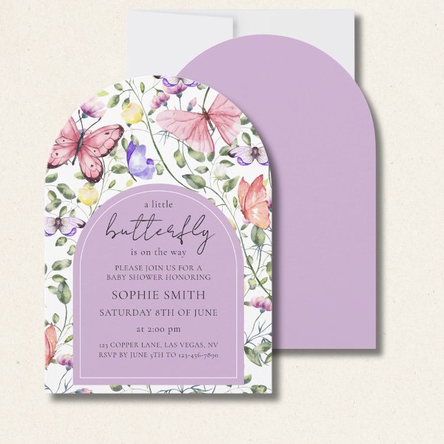 A Little Butterfly Is On The Way Purple Arch Invitation (Creator Uploaded)