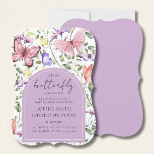 A Little Butterfly Is On The Way Purple Pink Invitation