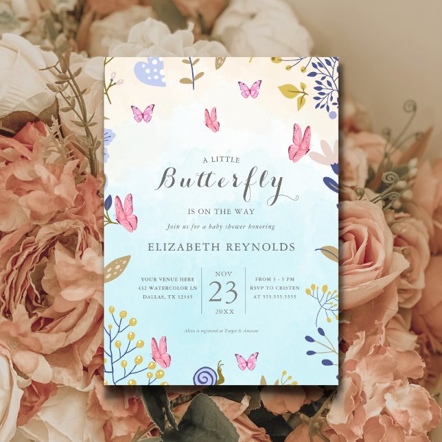 A little butterfly is on way floral baby shower invitation (Creator Uploaded)