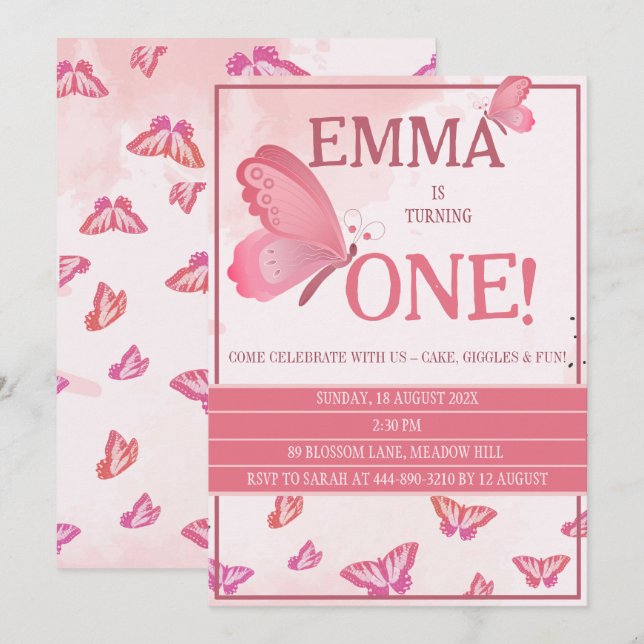 A Little Butterfly is Turning One Invite (Front/Back)
