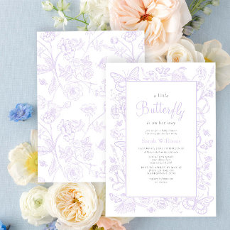 A Little Butterfly Lilac Girl Vintage Baby Shower Invitation