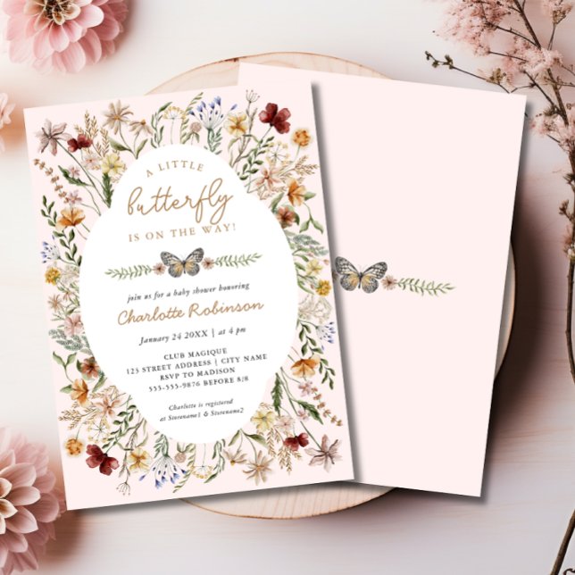 A Little Butterfly on the Way Floral Baby Shower Invitation (A Little Butterfly on the Way Floral Baby Shower Invitation)