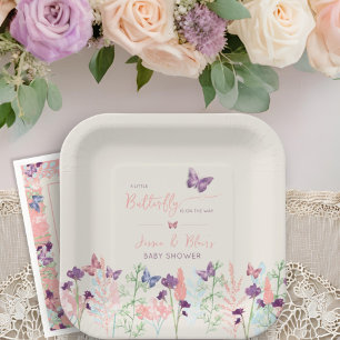 A Little Butterfly on the Way Floral Baby Shower Paper Plate