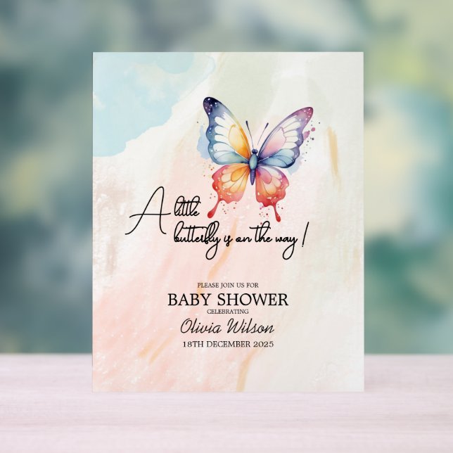A little butterfly pastel whimsical Baby Shower  Acrylic Sign (Neutral)