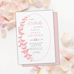 A Little Butterfly Pink Boho Chic Girl Baby Shower Invitation