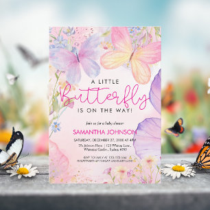 A Little Butterfly Pink Floral Garden baby Shower Invitation