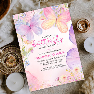 A Little Butterfly Pink Floral Garden baby Shower  Invitation