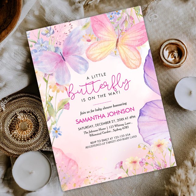 A Little Butterfly Pink Floral Garden baby Shower  Invitation (Creator Uploaded)
