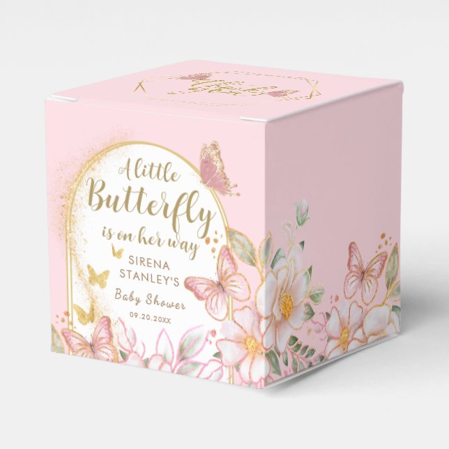 A Little Butterfly | Pink Floral Girl Baby Shower Favour Box (Front Side)