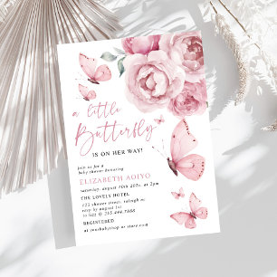 A Little Butterfly Pink Floral Girl Baby Shower Invitation