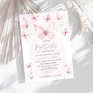 A Little Butterfly Pink Gold Baby Shower Invitation