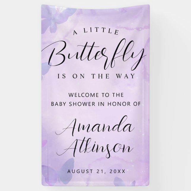 A Little Butterfly Purple Baby Shower Banner (Vertical)