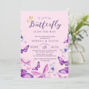 A Little Butterfly Purple Baby Shower  Invitation