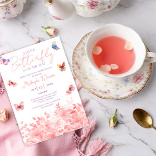 a little Butterfly Purple pink flowers Baby Shower Invitation