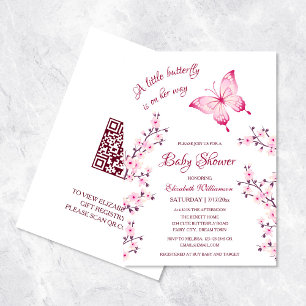 A Little Butterfly QR Code Registry Baby Shower Invitation