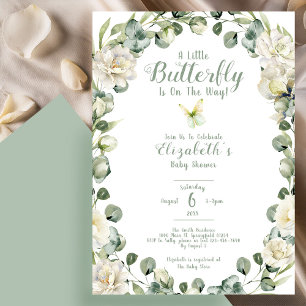 A Little Butterfly Sage Green Baby Shower Invitation