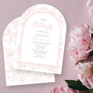 A Little Butterfly Vintage Pink Girl Baby Shower Invitation