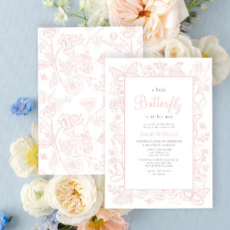 A Little Butterfly Vintage Pink Girl Baby Shower Invitation