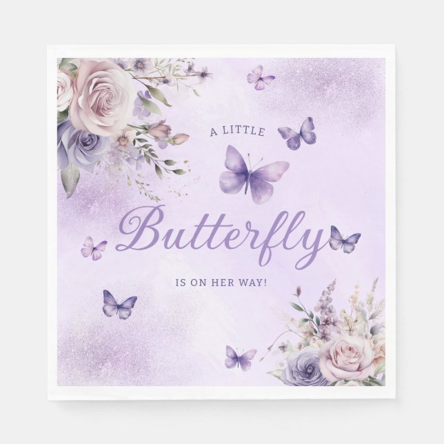A little Butterfly watercolor Floral Baby Shower   Napkin (Front)