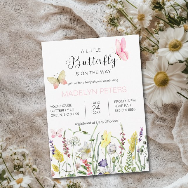 A Little Butterfly Wildflower Baby Shower Invitation (Creator Uploaded)