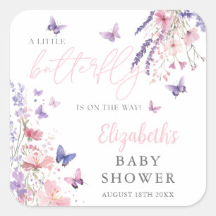 A Little Butterfly Wildflowers Baby Shower Favour Square Sticker