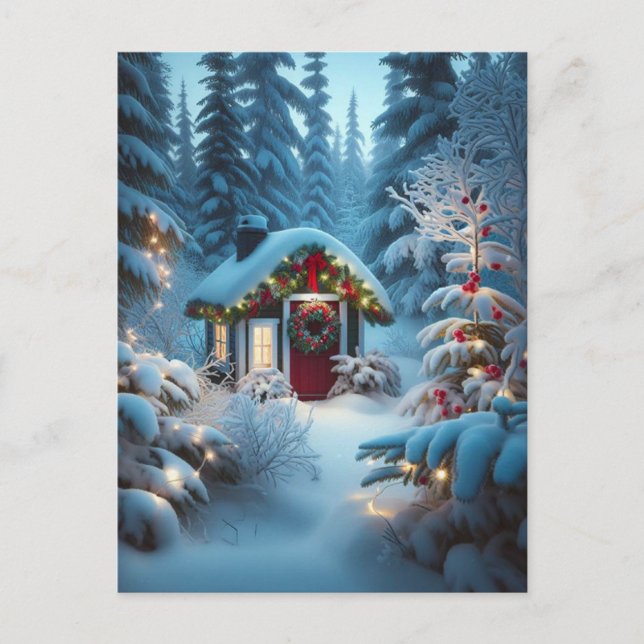 A Little Cabin in the Woods | Festive Christmas Postcard (Front)