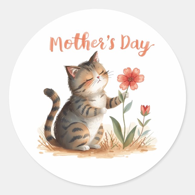A Little Cat’s Gift for Mum Classic Round Sticker (Front)