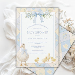A Little Chickadee Blue Yellow Cute Baby Shower Invitation