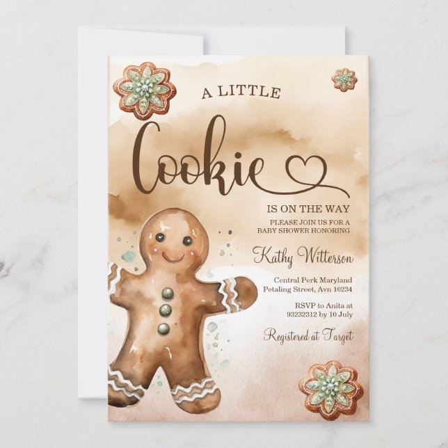 A Little Cookie Gingerbread Watercolor Baby Shower Invitation (Front)