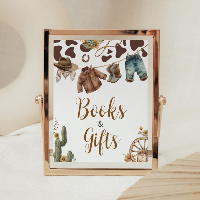 A Little Cowboy Baby Shower Books and Gifts Poster (A Little Cowboy Baby Shower Books and Gifts Sign)