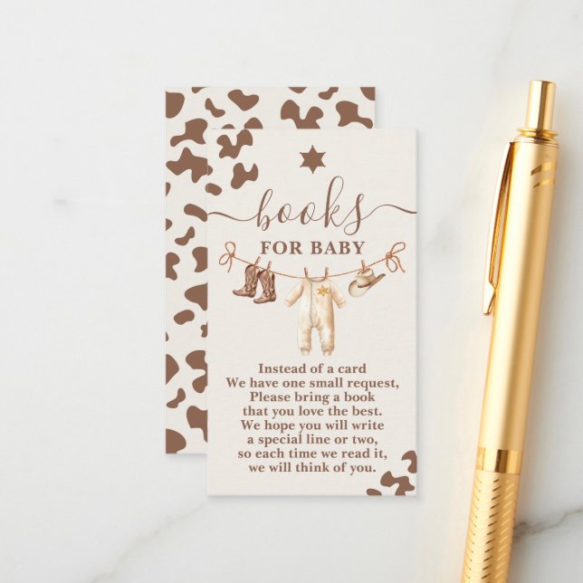 A little Cowboy Baby Shower Boy Books for Baby Enclosure Card (Front/Back In Situ)