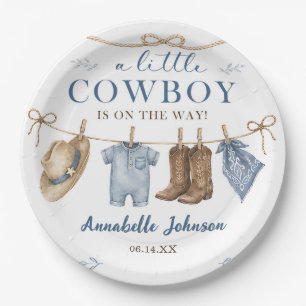 A Little Cowboy Baby Shower Boy Paper Plate