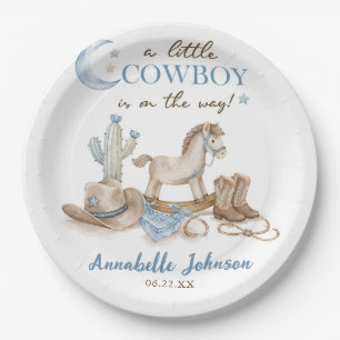 A Little Cowboy Baby Shower Boy Paper Plate