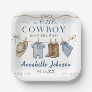 A Little Cowboy Baby Shower Boy Paper Plate
