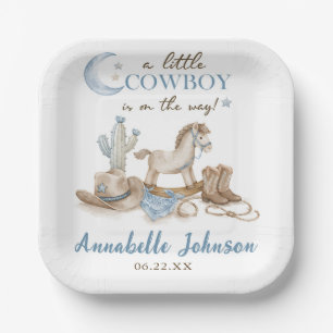 A Little Cowboy Baby Shower Boy Paper Plate