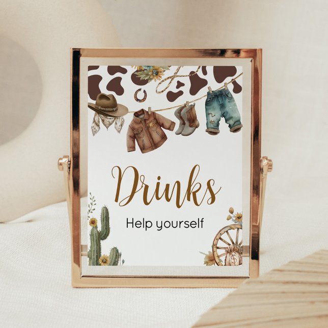 A Little Cowboy Baby Shower Drinks Poster (A Little Cowboy Baby Shower Drinks Sign)