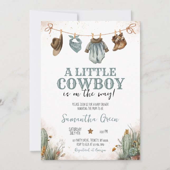 A Little Cowboy Baby Shower Invitation (Front)
