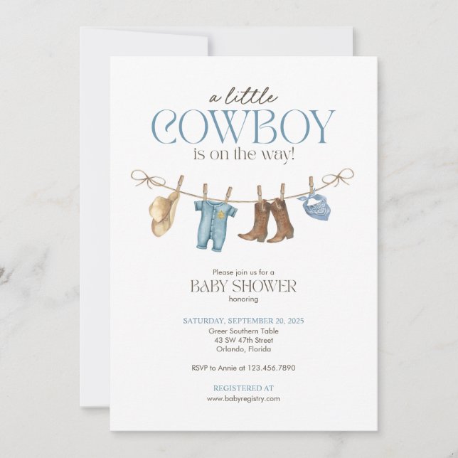 A Little Cowboy Baby Shower Invitation (Front)