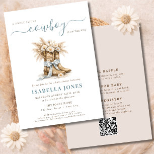 A Little Cowboy Blue Boy Baby Shower All In One Invitation