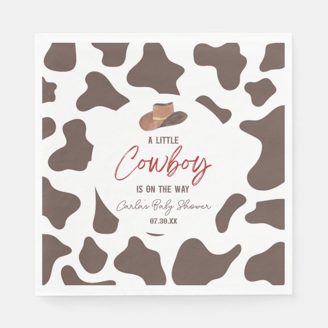 A Little Cowboy Cow Boy Rodeo Western Baby Shower Napkin (Front)