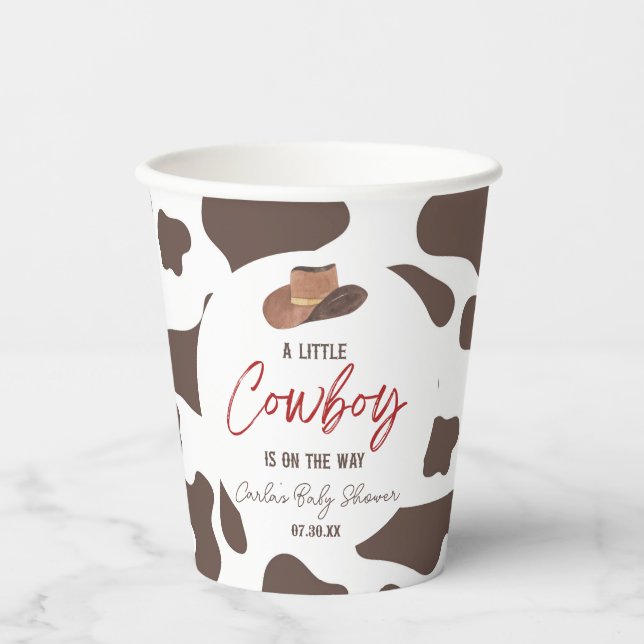 A Little Cowboy Cow Boy Rodeo Western Baby Shower Paper Cups (Front)