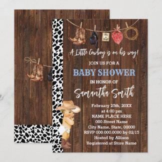 A Little Cowboy is his Way Western Baby Shower Invitation