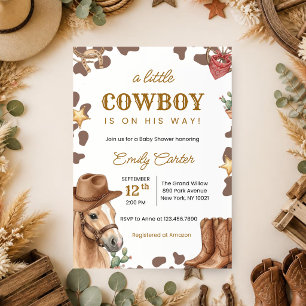 A Little Cowboy Is on His Way Baby Shower Invitation
