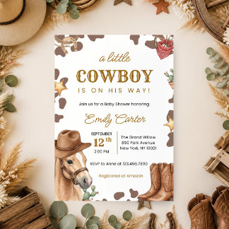 A Little Cowboy Is on His Way Baby Shower Invitation