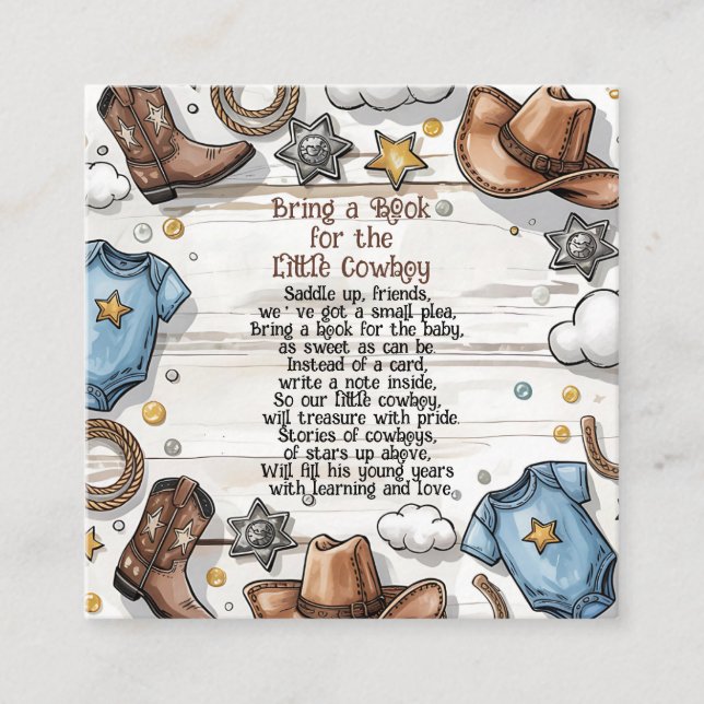 A Little Cowboy Is on the Way Baby Shower  Enclosure Card (Front)